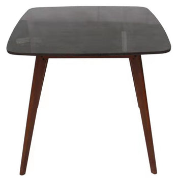 Senna 31" Square Italian Carrara Black Marble Dining Table with Walnut Legs